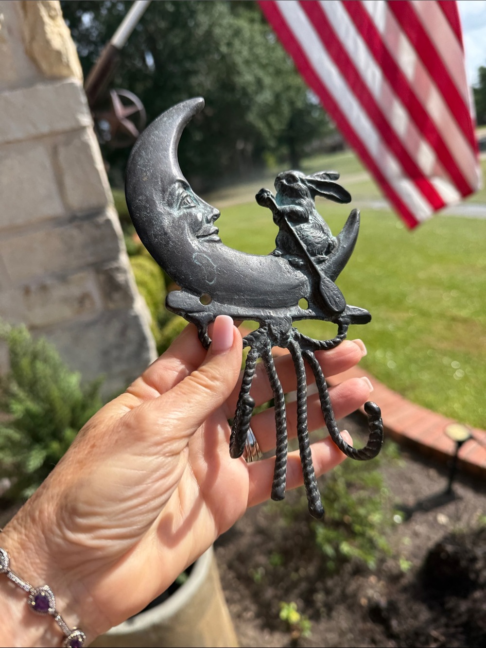 Rare Vintage Bronze Moon & Rabbit Wall Hook - Picture 12 of 12